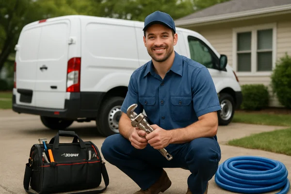 a male plumber smiling and posing for the camera in Leander, TX - Clogged Line Solutions