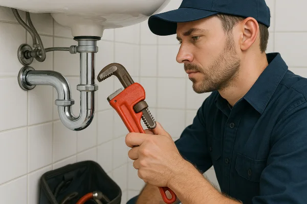 a male plumber installing a water heater in Leander, TX - Commercial Toilet Replacement Services a male plumber installing a water heater in Leander, TX - Commercial Toilet Replacement Services