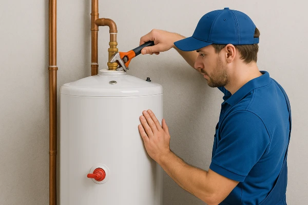 a male plumber installing a garbage disposal in Leander, TX - Hydro JettingPlumbing Services