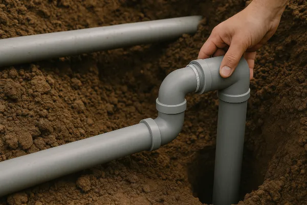PVC pipes going underground in Leander, TX - Kitchen Plumbing Redesign