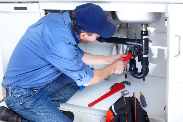 a male plumber fixing a toilet 
